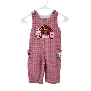 Lil Cactus Kid's Red Gingham Barn Scene Jumpsuit- 12-18M
